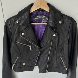 Italian Lambskin Black Leather Jacket. Cropped, Size XS.